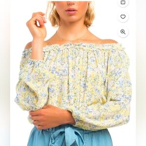 Black Tape_ Yellow Blue Floral Convertible Crop Top Medium